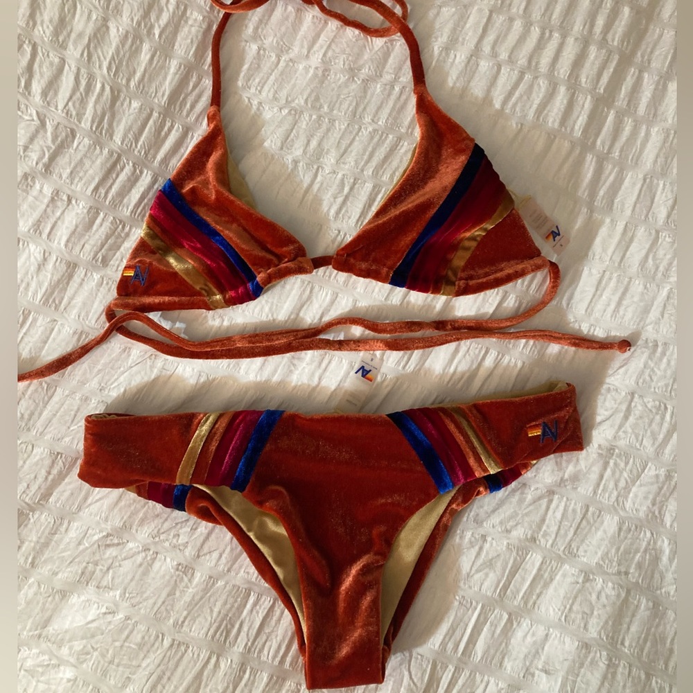 Burnt Orange / Rust Velvet Aviator Nation Bikini Bathingsuit